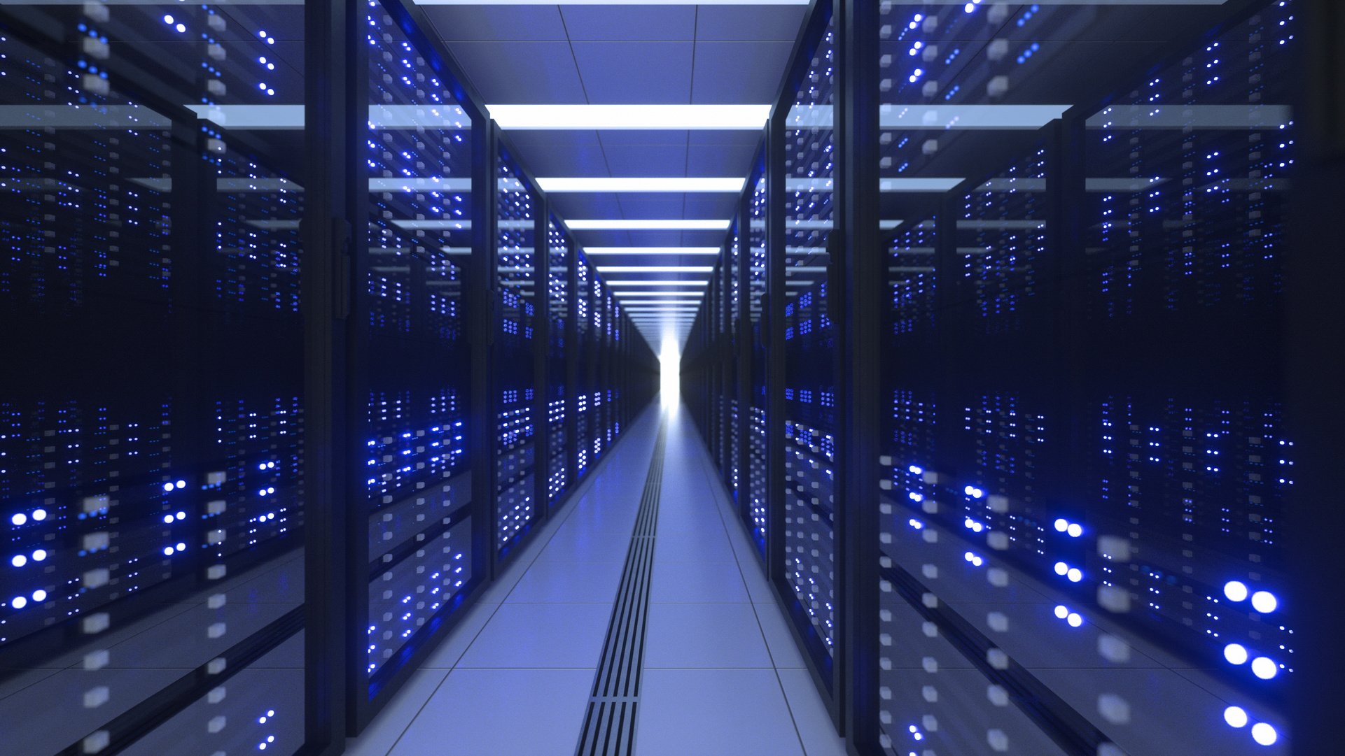 Data Center Computer Racks in Network Security Server Room Crypt